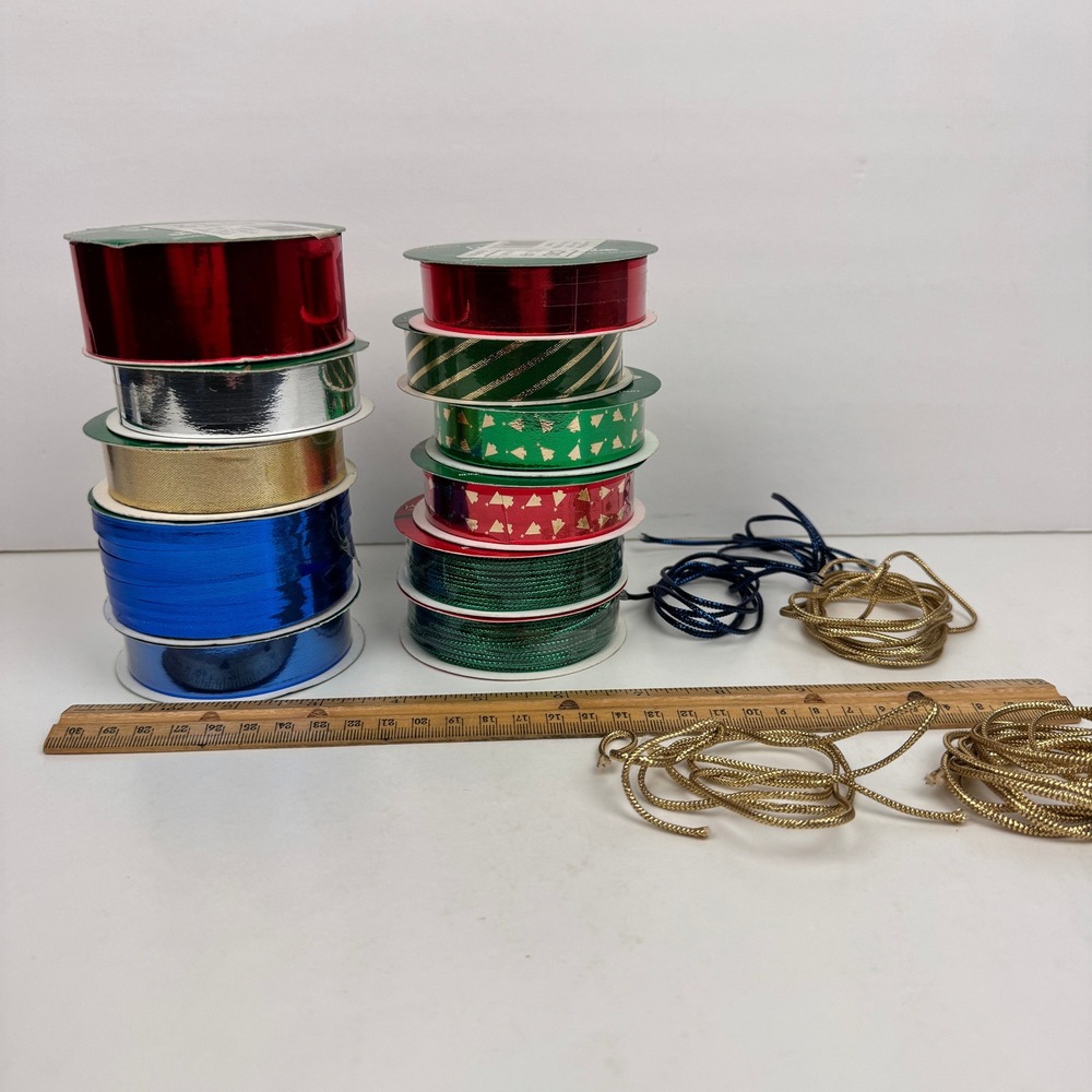 Vtg Lot 11 Rolls Berwick Metallic Shine Holiday Christmas Ribbon New w Extra